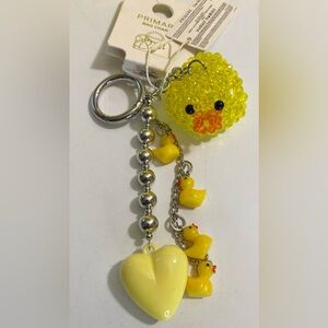 Yellow Beaded Duck Keychain with Mini Duck Charms